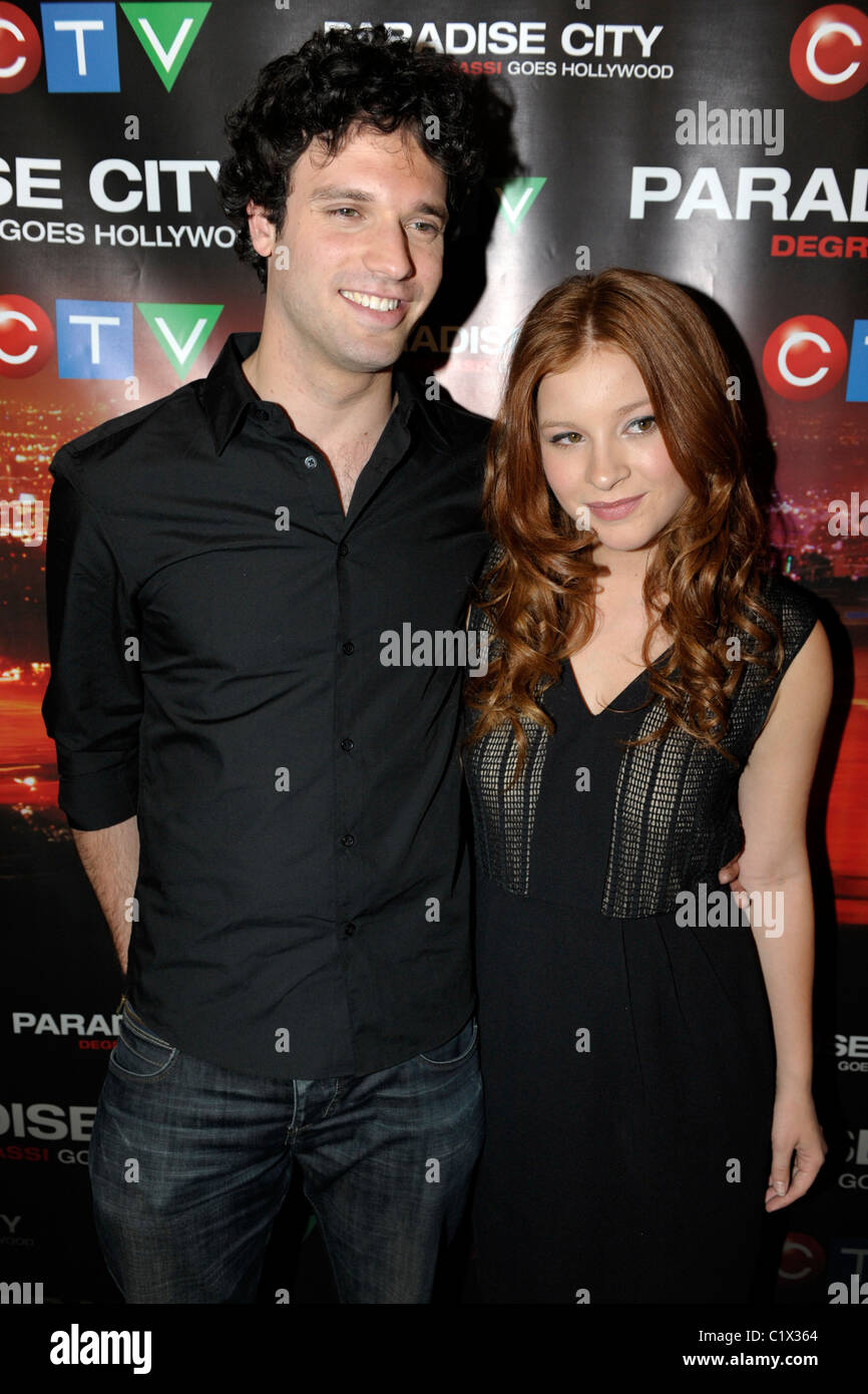 Jake Epstein (L) and Stacey Farber (R) arriving at the Toronto Premiere of 'Degrassi Goes Hollywood' at the Bloor Cinema. Stock Photo