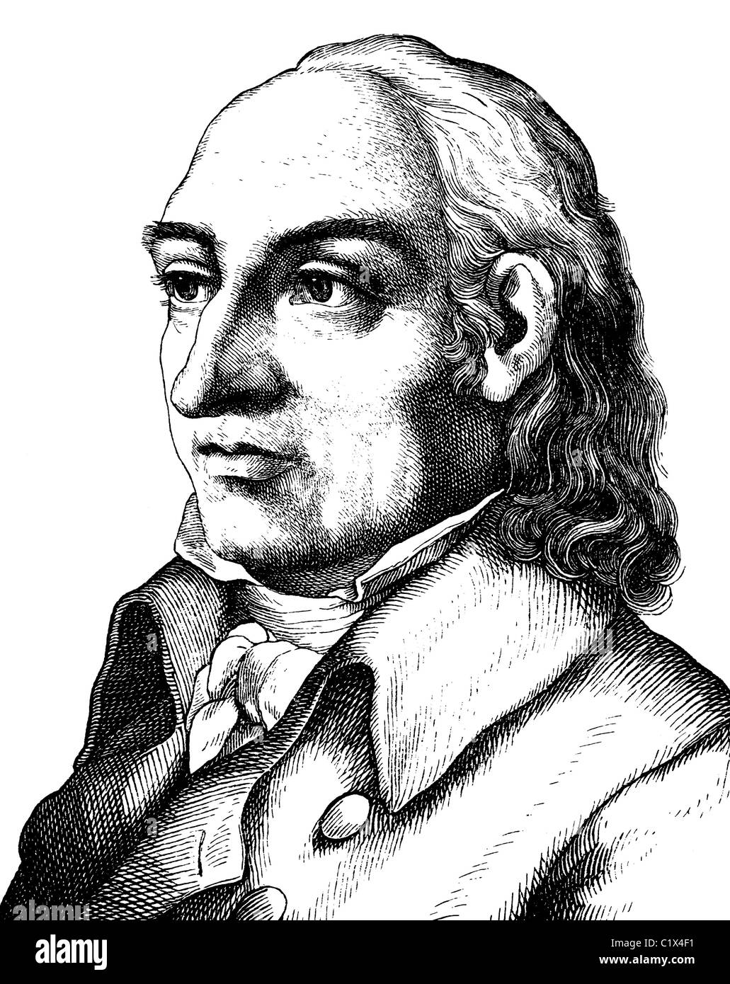 Digital improved image of Johann Gottlieb Emanuel Breitkopf, German music publisher and typographer, 1719 - 1794, historical ill Stock Photo