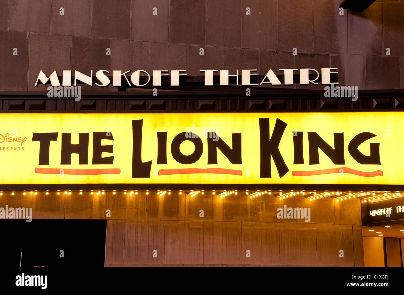 Lion King Broadway play at the Minskoff Theater, Times Square, 42nd Street, New York City Stock Photo