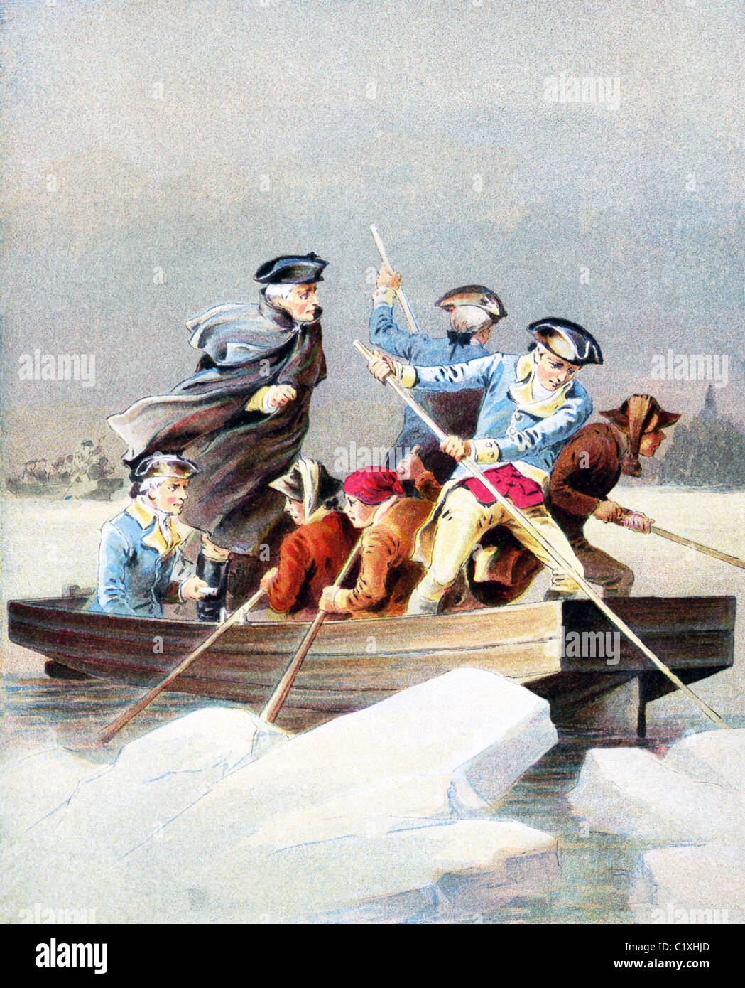 Washington crosses the Delaware River on December 25, 1776. Stock Photo