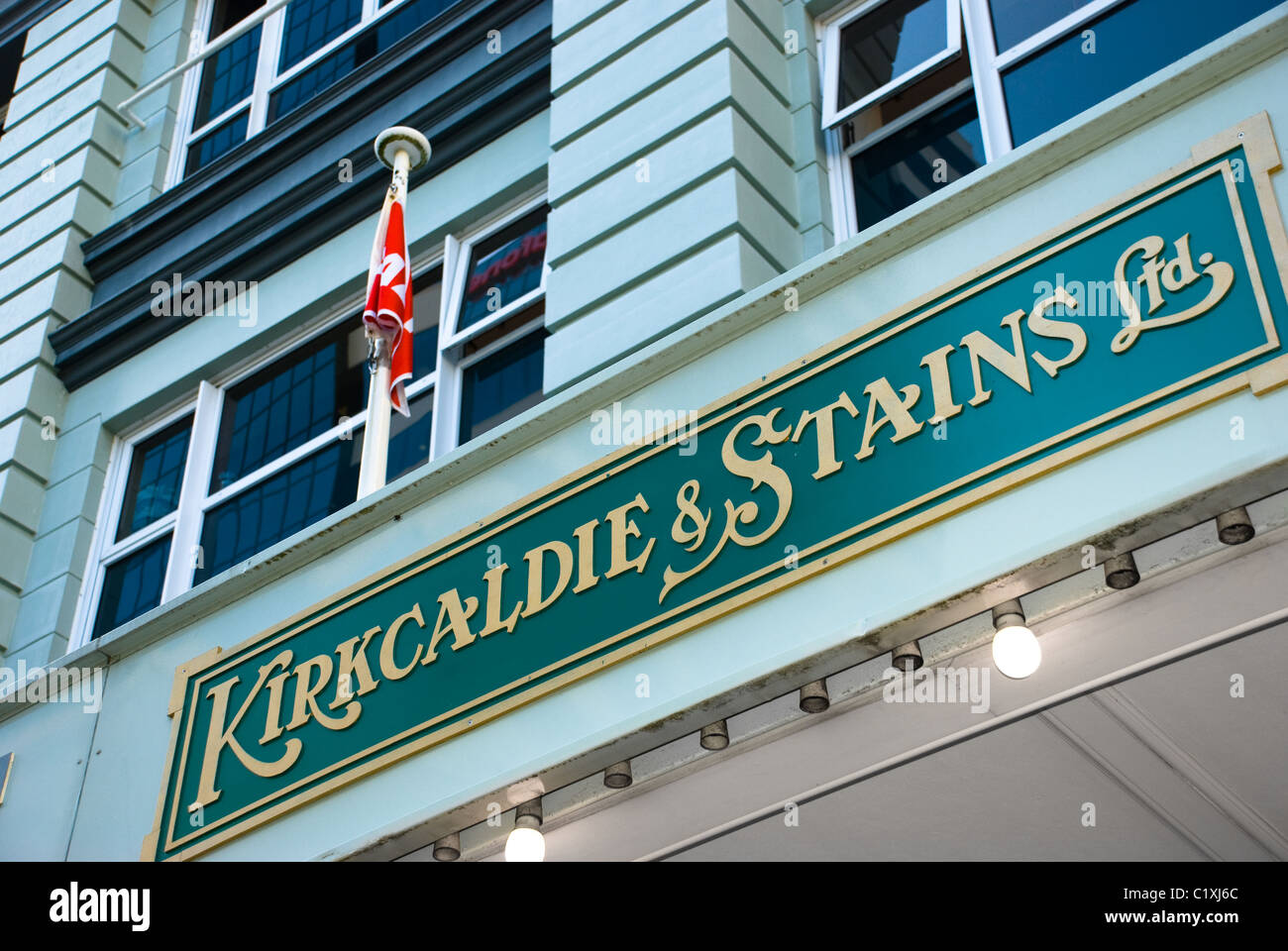 Kirkcaldie & Stains shop sign, Lambton Quay, Wellington, New Zealand Stock Photo