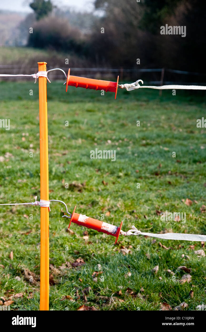 Temporary electric fencing used around horse paddocks, with two gate ...