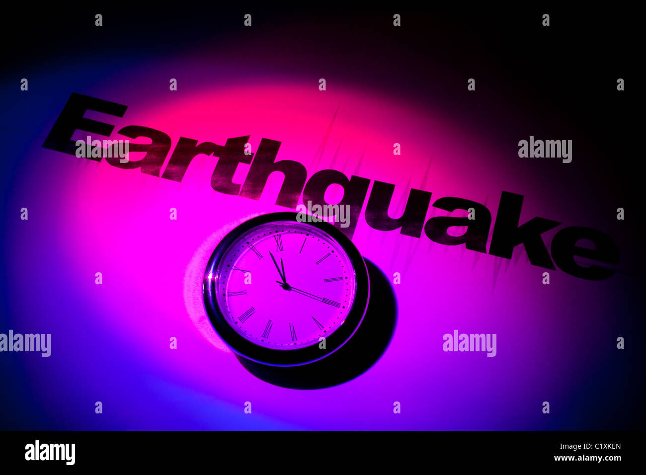 Clock and word of Earthquake Stock Photo