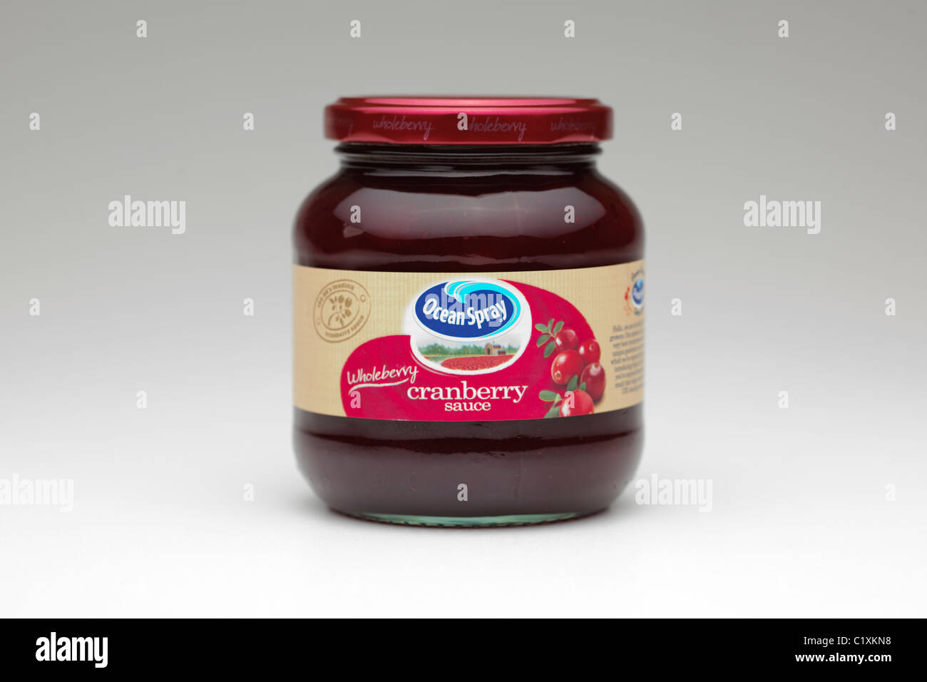 Jar of Ocean Spray wholeberry cranberry sauce Stock Photo