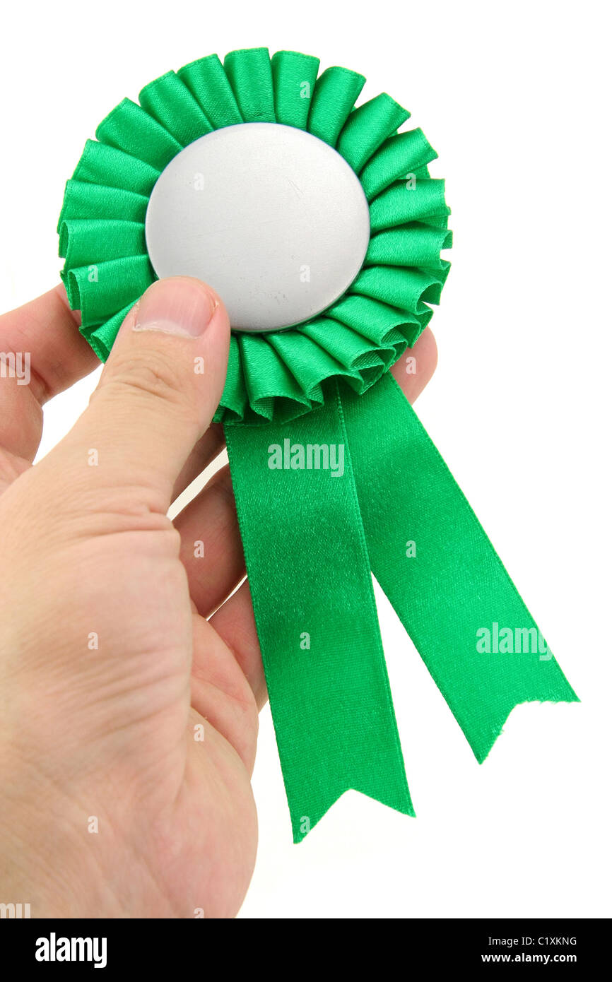 green award ribbons badge with white background Stock Photo Alamy