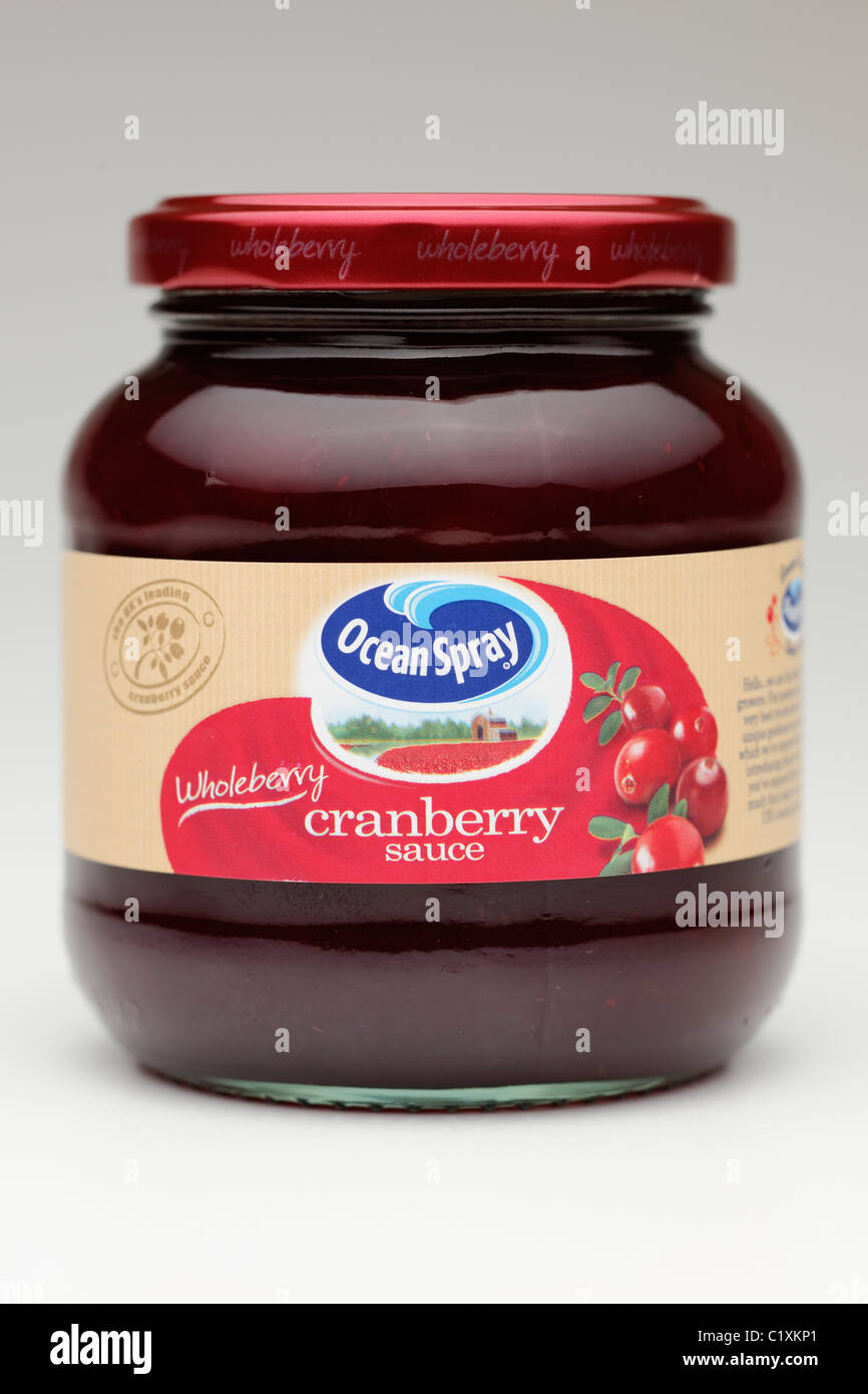 Jar of Ocean Spray wholeberry cranberry sauce Stock Photo