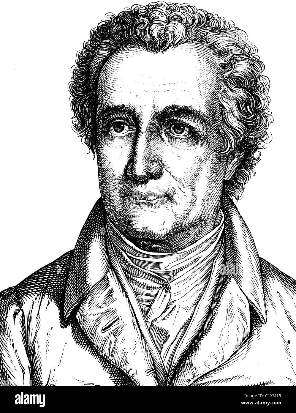 Digital improved image of Johann Wolfgang von Goethe, German poet, 1749 - 1832, portrait, historic illustration, 1880 Stock Photo