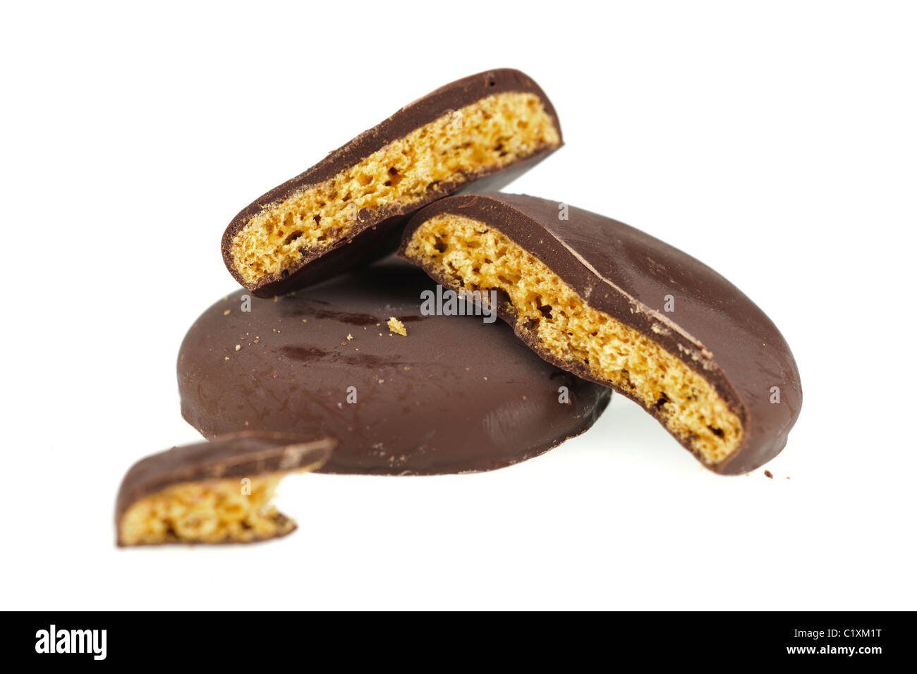 Dark chocolate covered ginger biscuits Stock Photo