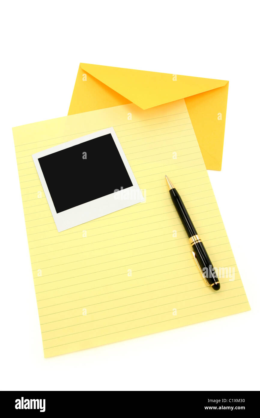 yellow letter paper and yellow envelope, communication concept Stock