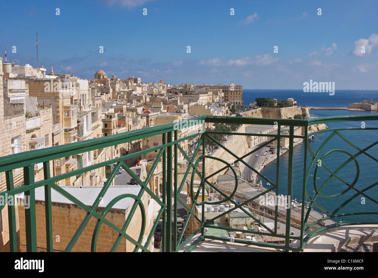 Malta's Grand Harbour view from a balcony in Valletta Stock Photo