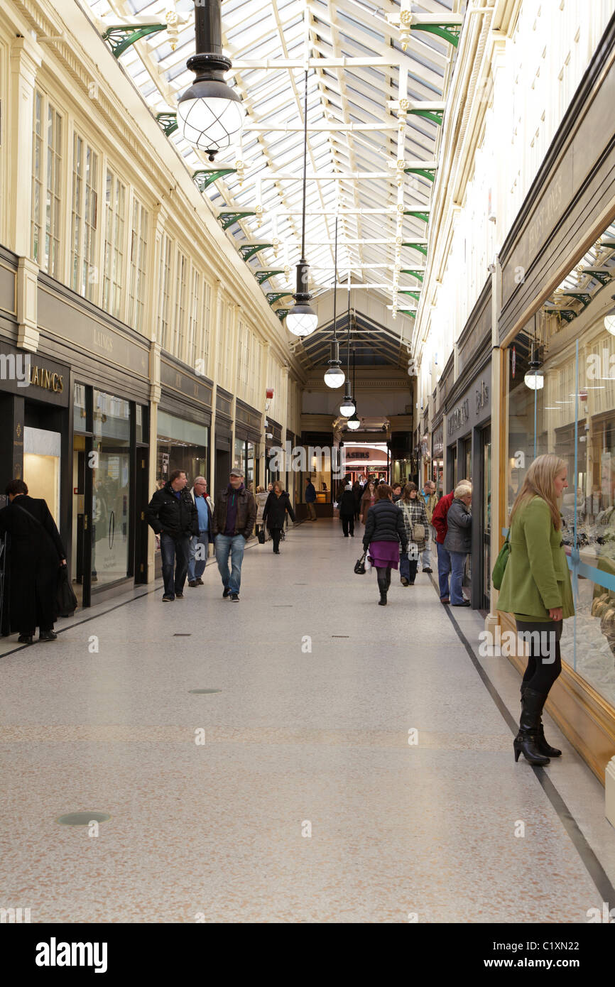 Argyll Arcade is a covered gallery housing several jewellery shops and links Argyle Street and Buchanan Street in Glasgow city centre, Scotland, UK Stock Photo