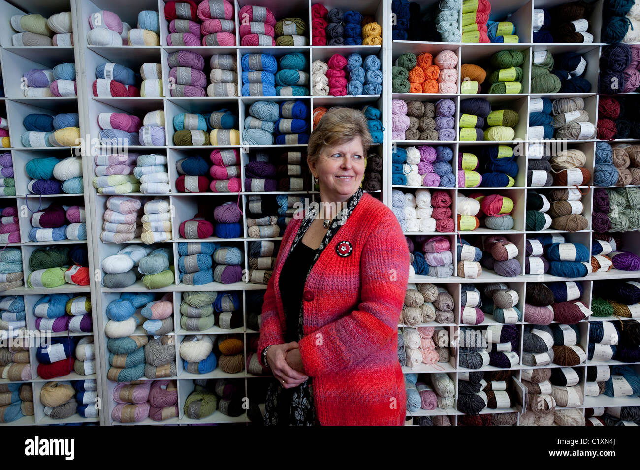 'Clare' wool shop, an independent locally owned small business, Aberystwyth Wales UK Stock