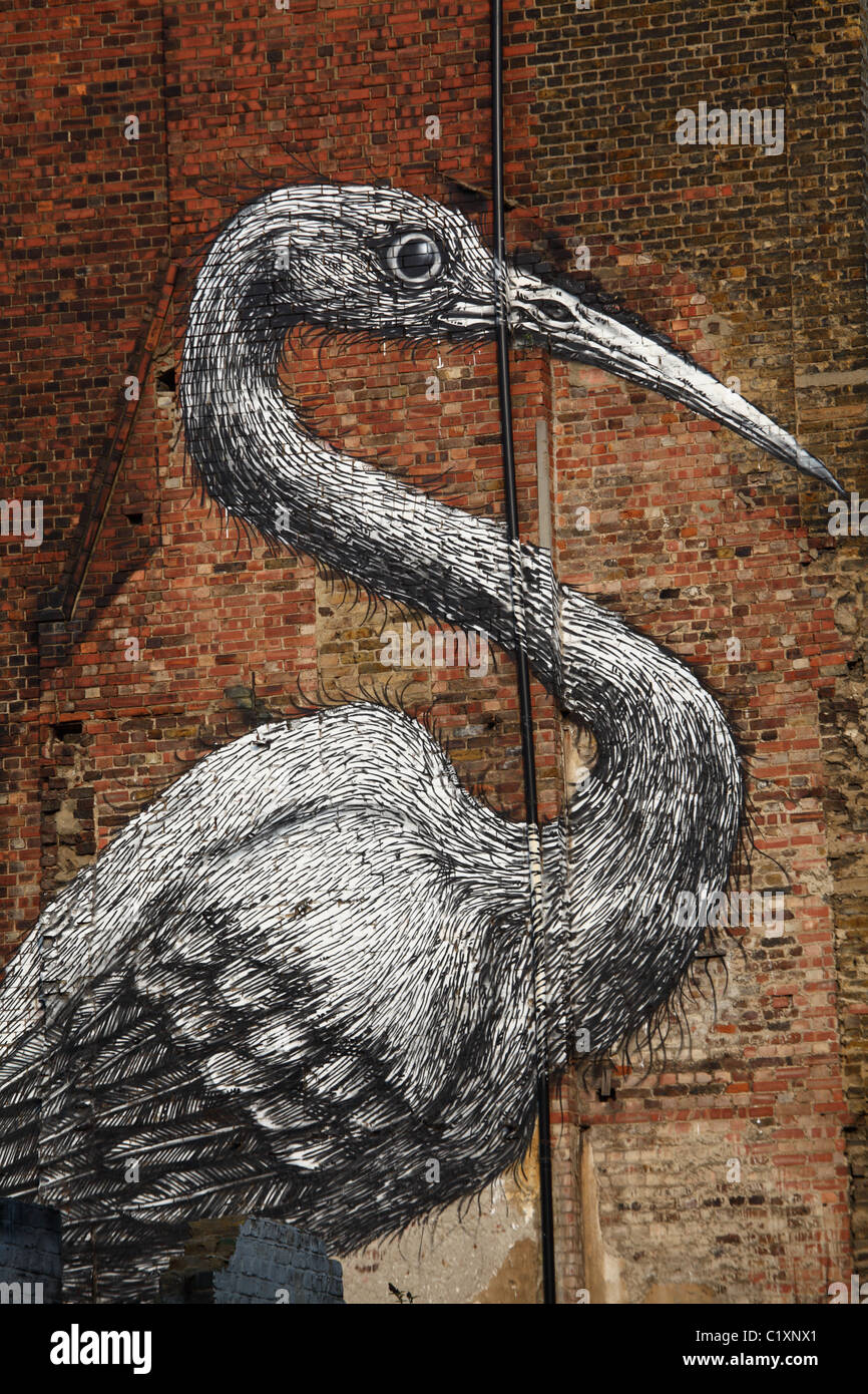 graffiti artist roa's crane in london bricklane Stock Photo