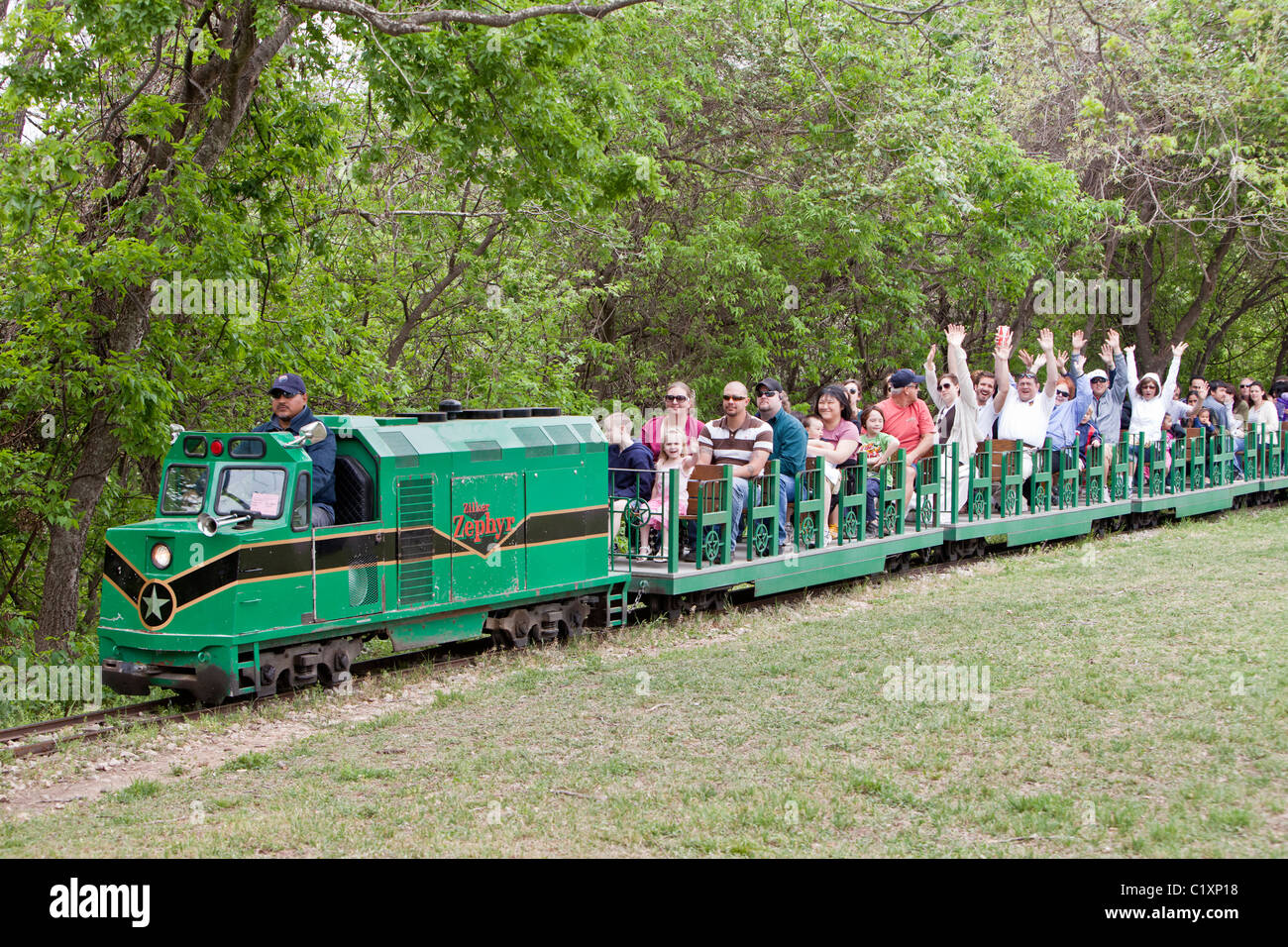 Zilker Zephyr carrying passengers, Zilker Park, Stock Photo