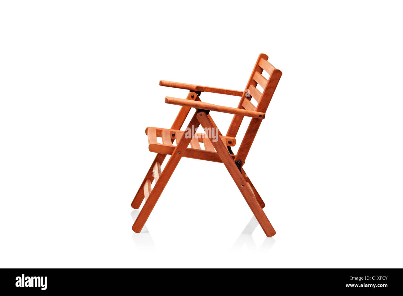 Wooden folding beach chair Stock Photo