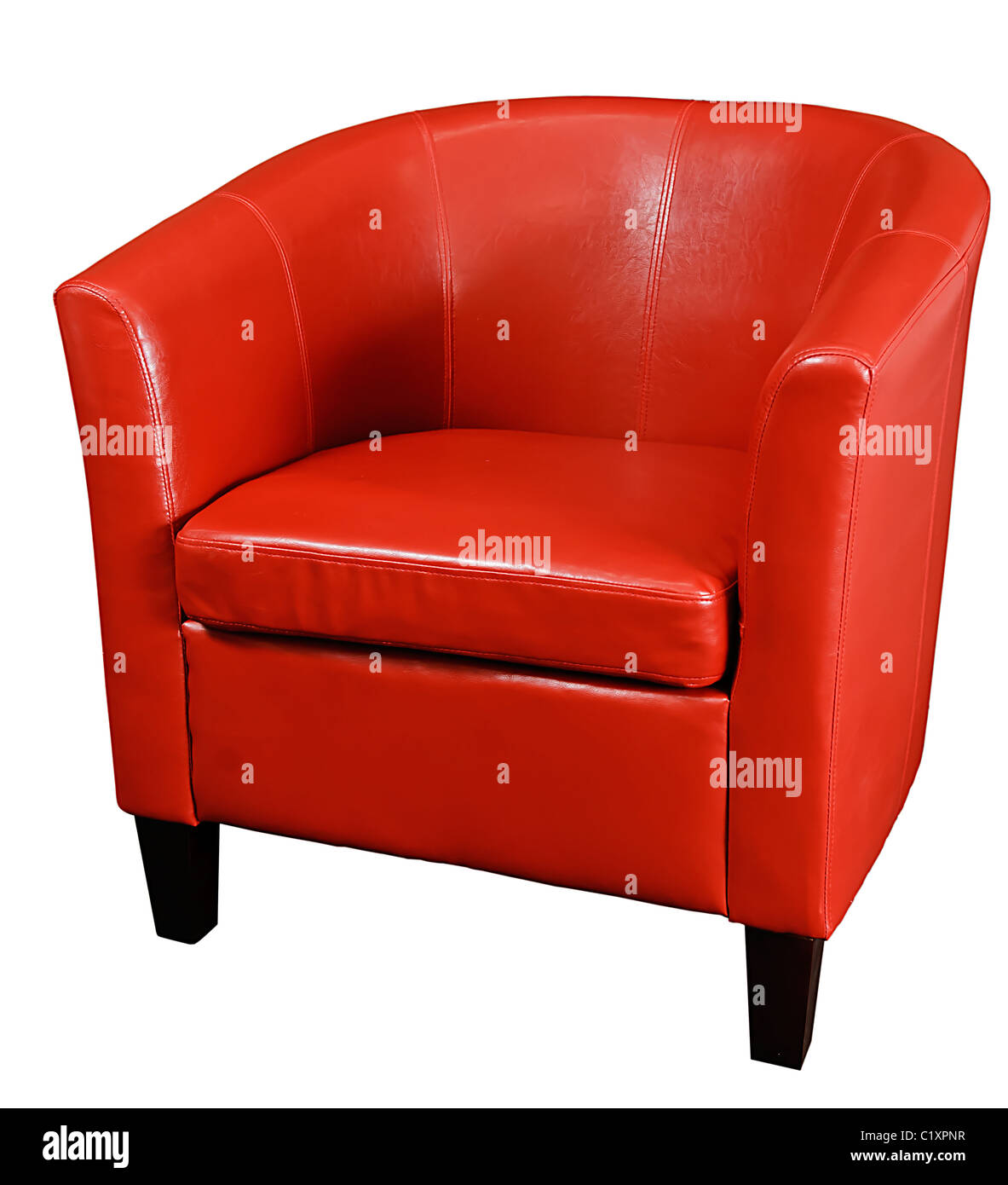 Bright Red leather armchair isolated on a white background Stock Photo