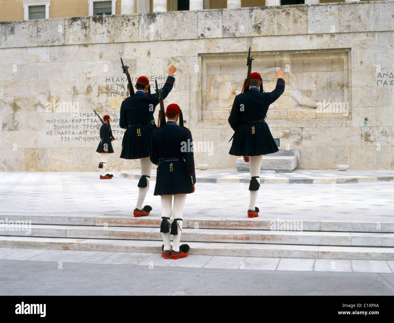 Athens Greece Evzones Changing Guard Outside Parliament Building Stock Photo