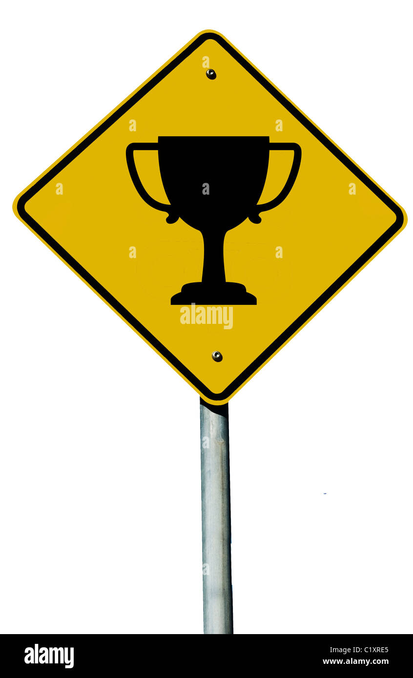 A Trophy sign isolated on a plain white background. Stock Photo