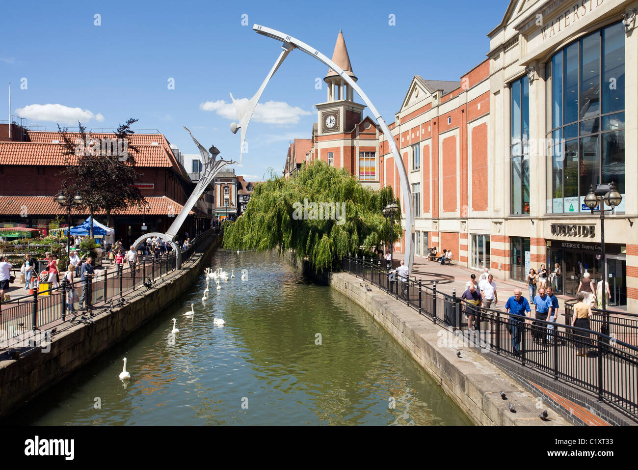Waterside with Empowerment Sculpture & River Witham, Lincoln, England Stock Photo