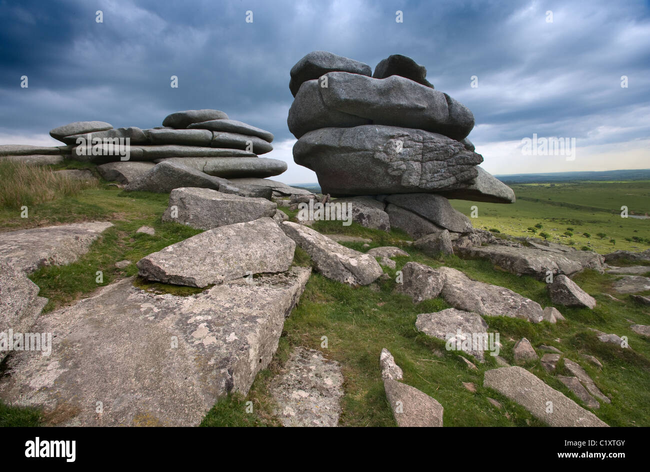 The Cheese Rings a rock outcrop on Bodmin Moor Cornwall UK June Stock ...