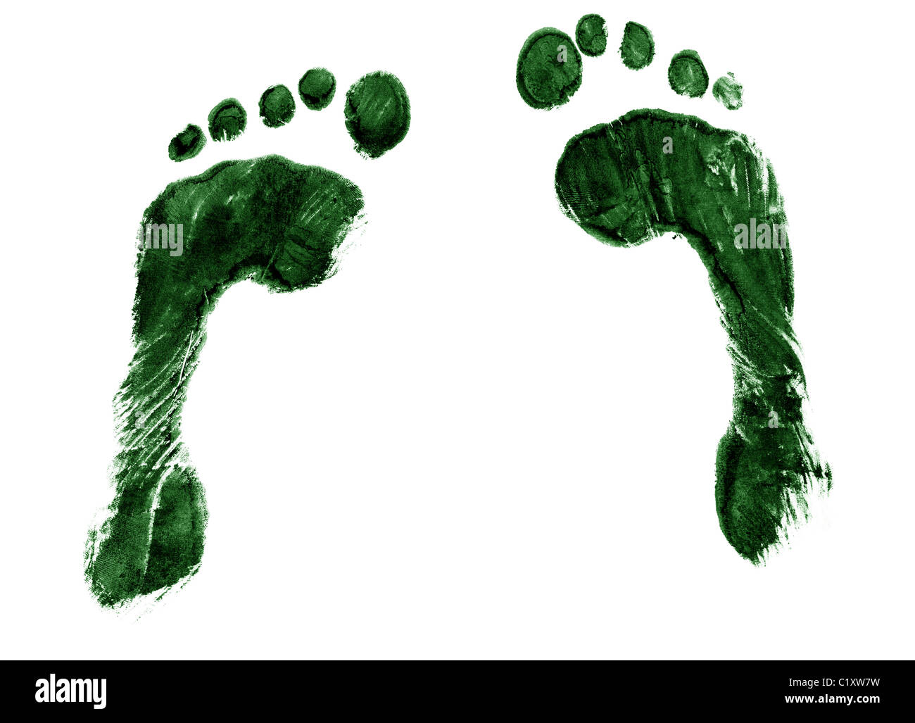 A pair of green ink footprints Stock Photo