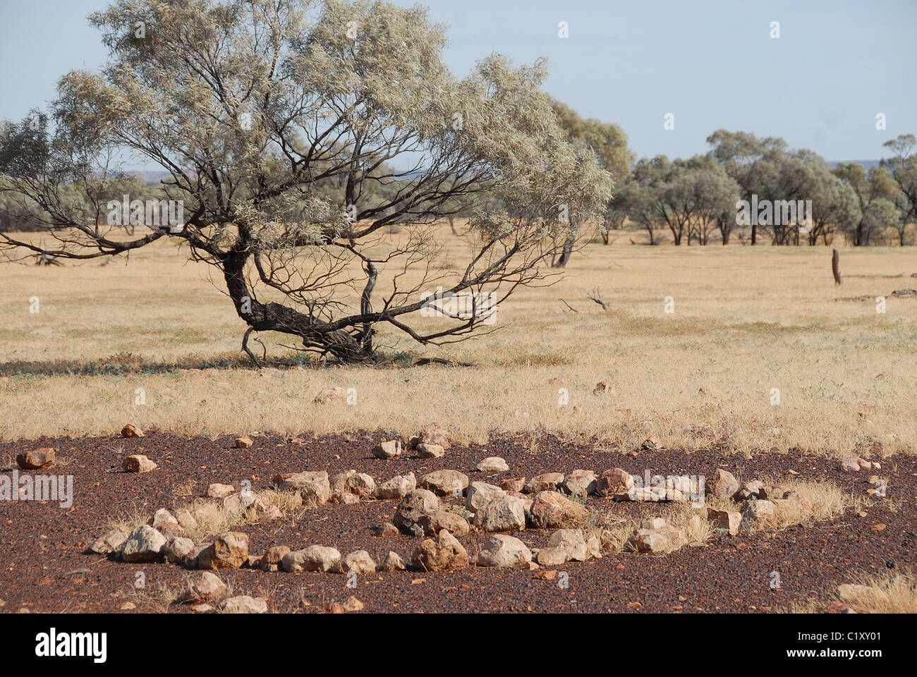 AUS/QLD/Outback/Carisbrooke Station: Steinsetzungen von Aborgines für die Initiationsriten der jungen Männer Stock Photo