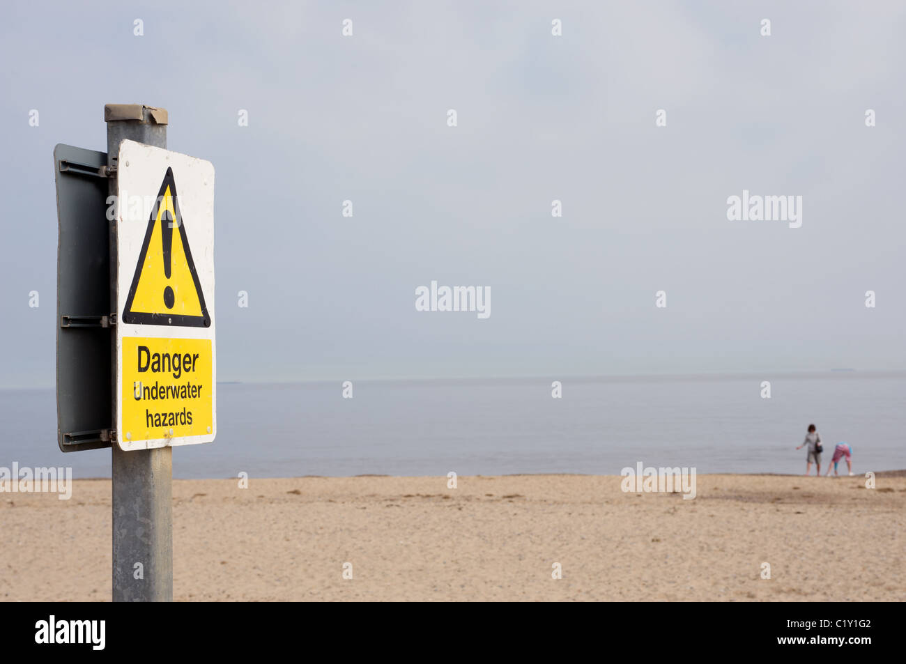 Danger underwater hazards sign, Suffolk, UK Stock Photo Alamy