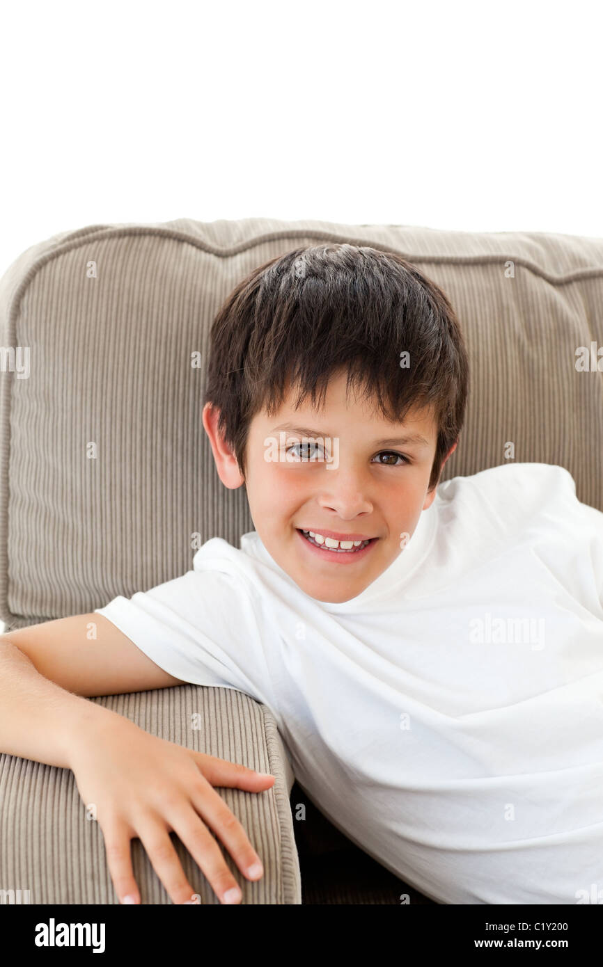 Portrait of a cute boy relaxing on the sofa Stock Photo Alamy