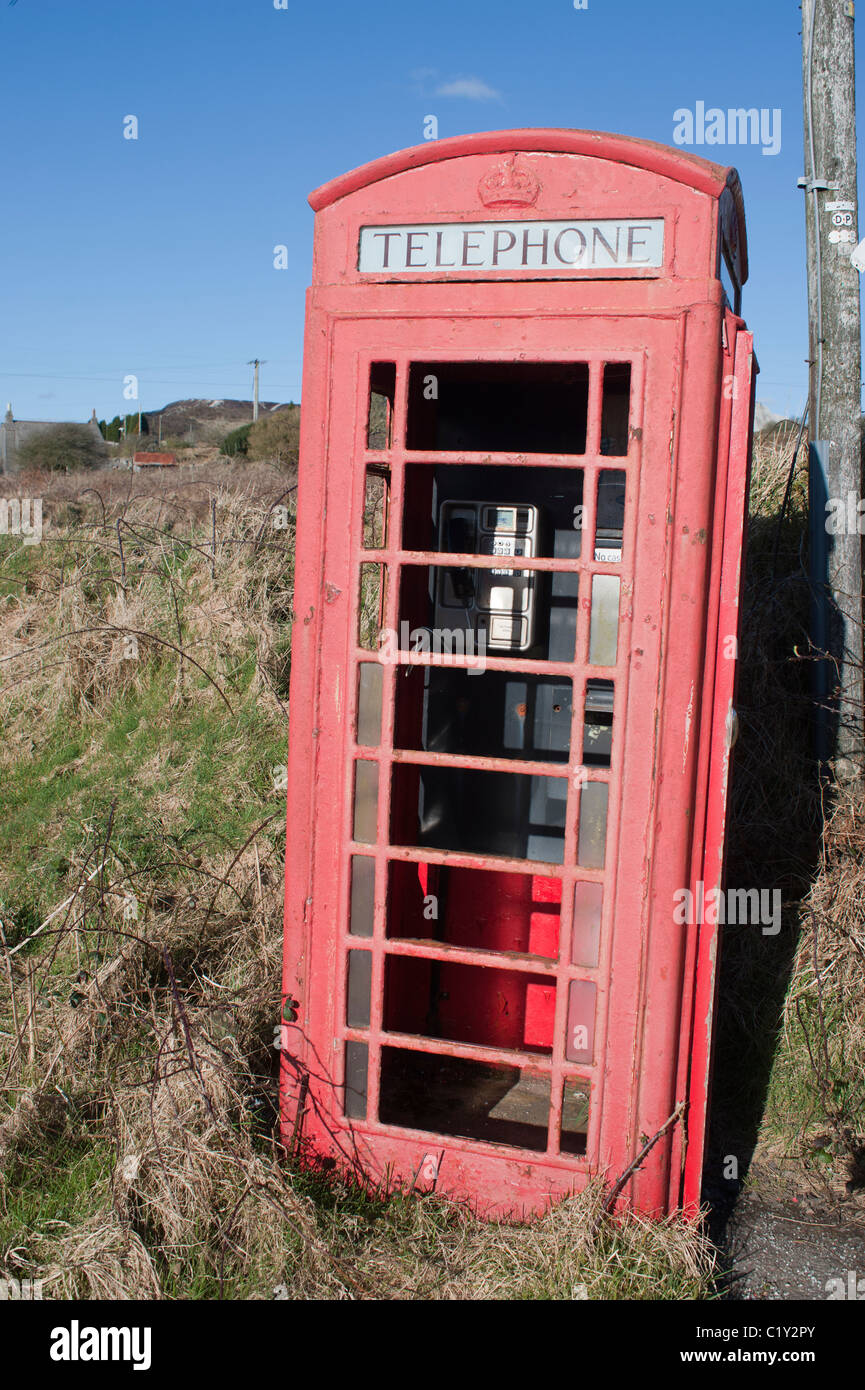 A vandalised BT phonebox. Stock Photo
