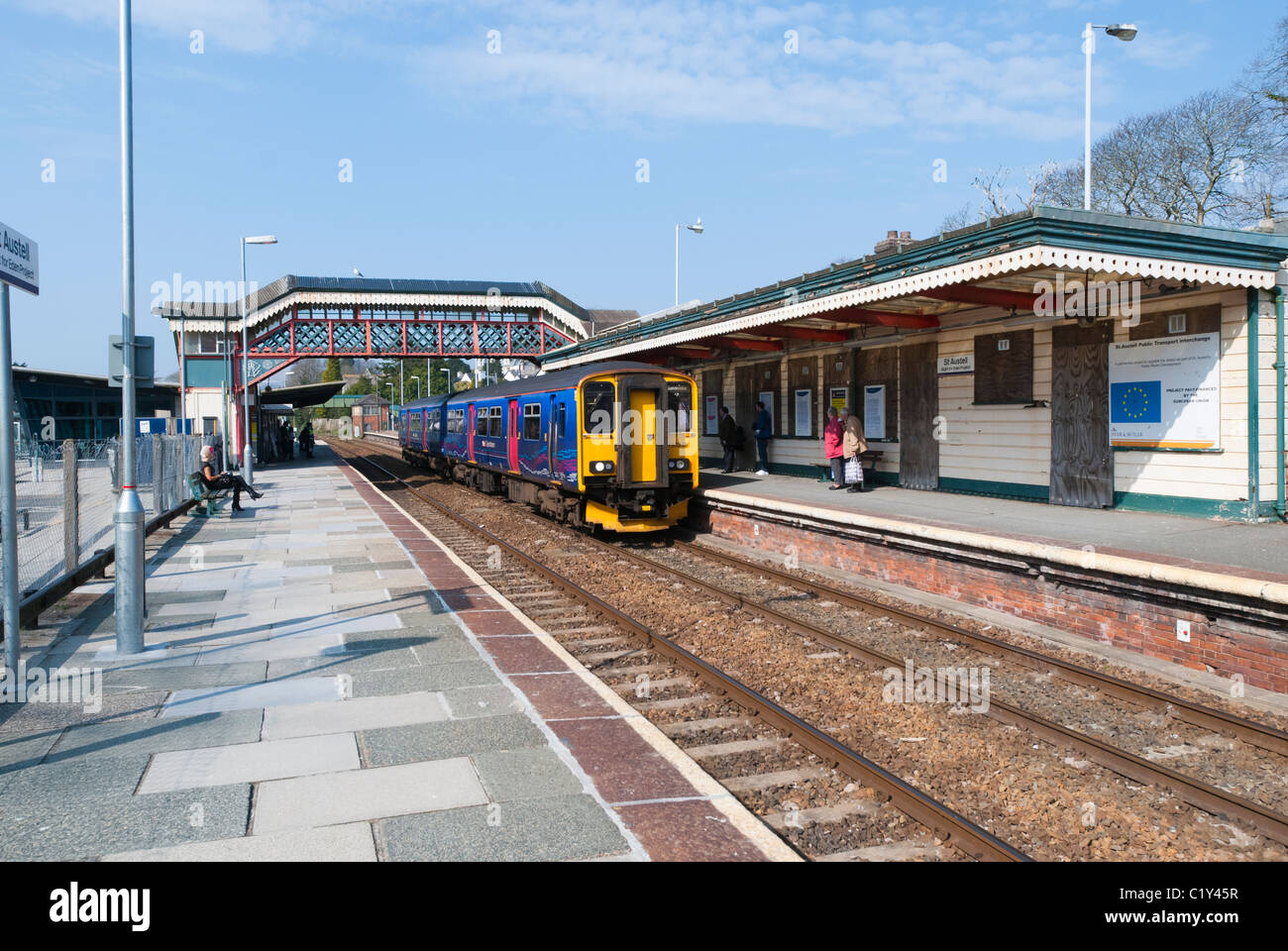 St Austell Railway Station, 2011, with DMU stopping at platform Stock Photo