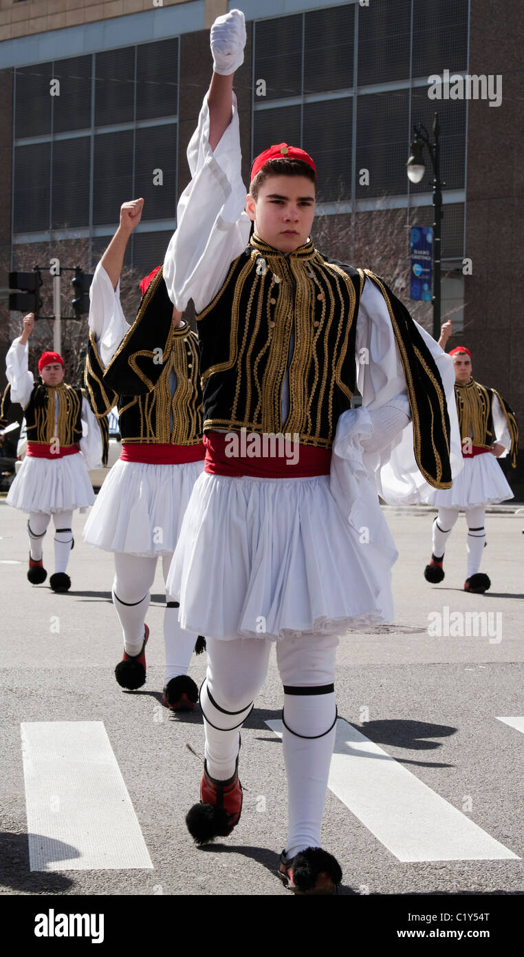 Greek-Americans at Greek Independence Day Parade in Detroit Stock Photo