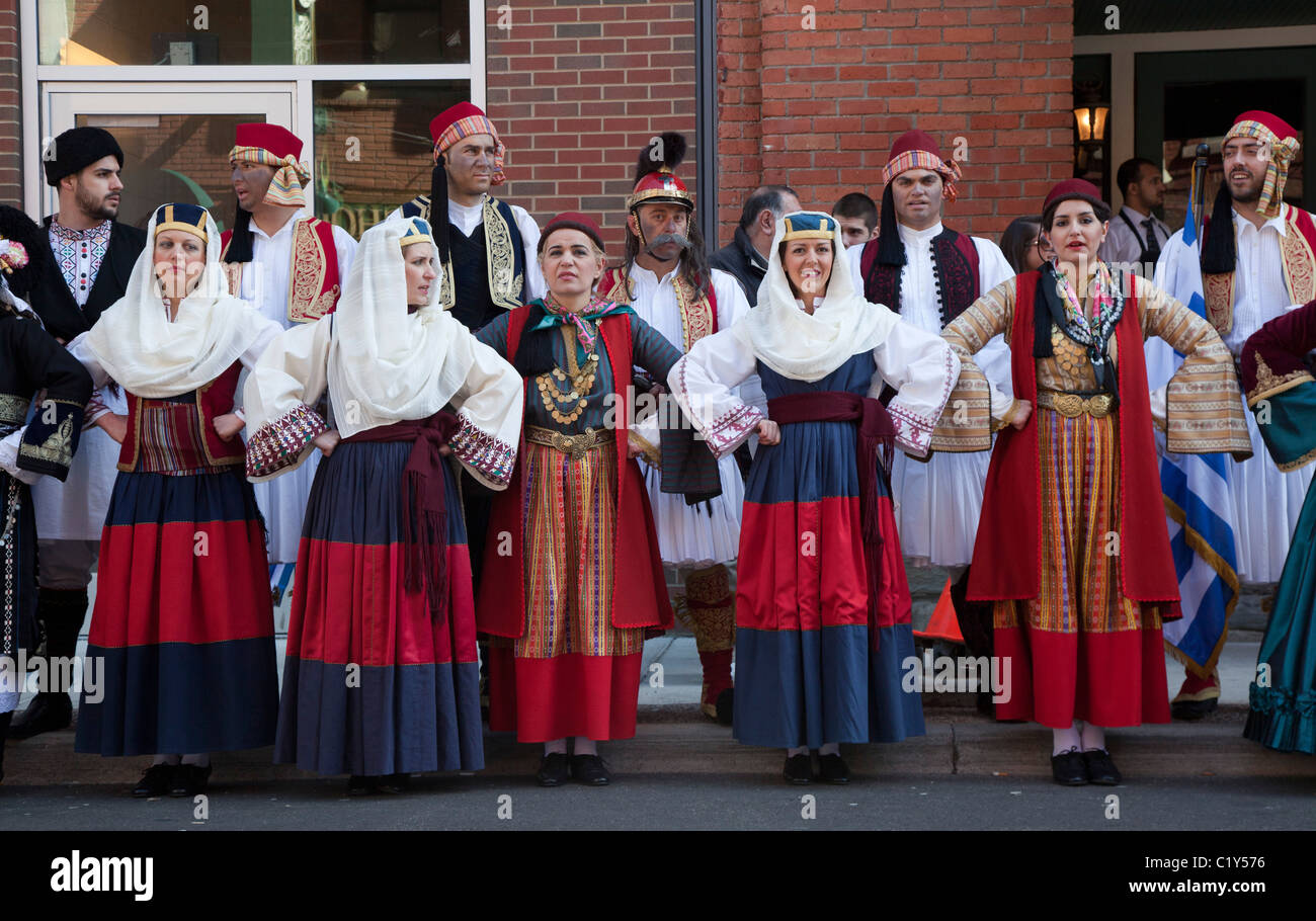 Greek-Americans at Greek Independence Day Parade in Detroit Stock Photo