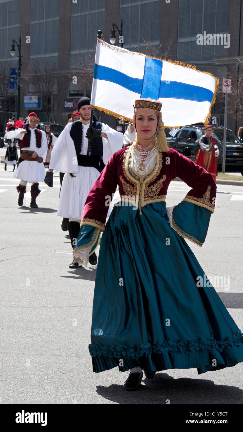 Greek-Americans at Greek Independence Day Parade in Detroit Stock Photo