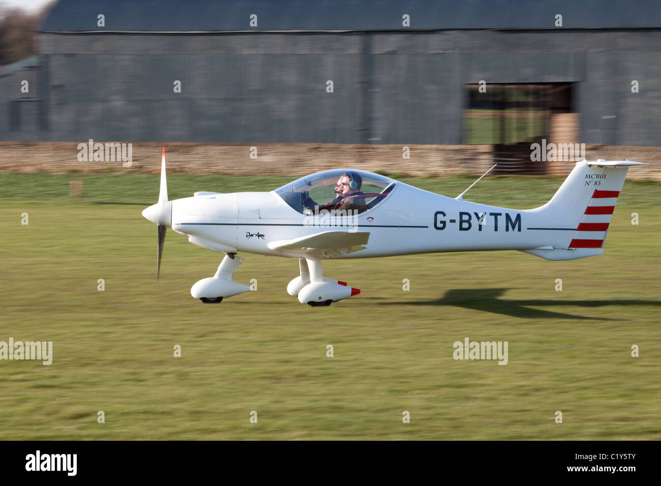 DynAero MCR-01 Banbi G-BYTM taking-off from Netherthorpe Airfield Stock Photo