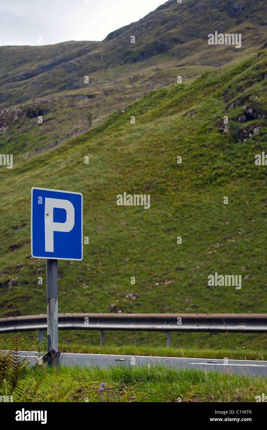 Rural roadside parking sign on the A87 Stock Photo