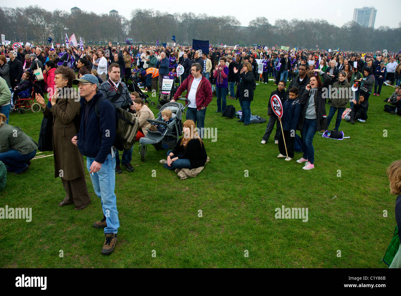 Crowds of people at Hyde Park for the March for the Alternative rally organised by the TUC, London, England Stock Photo