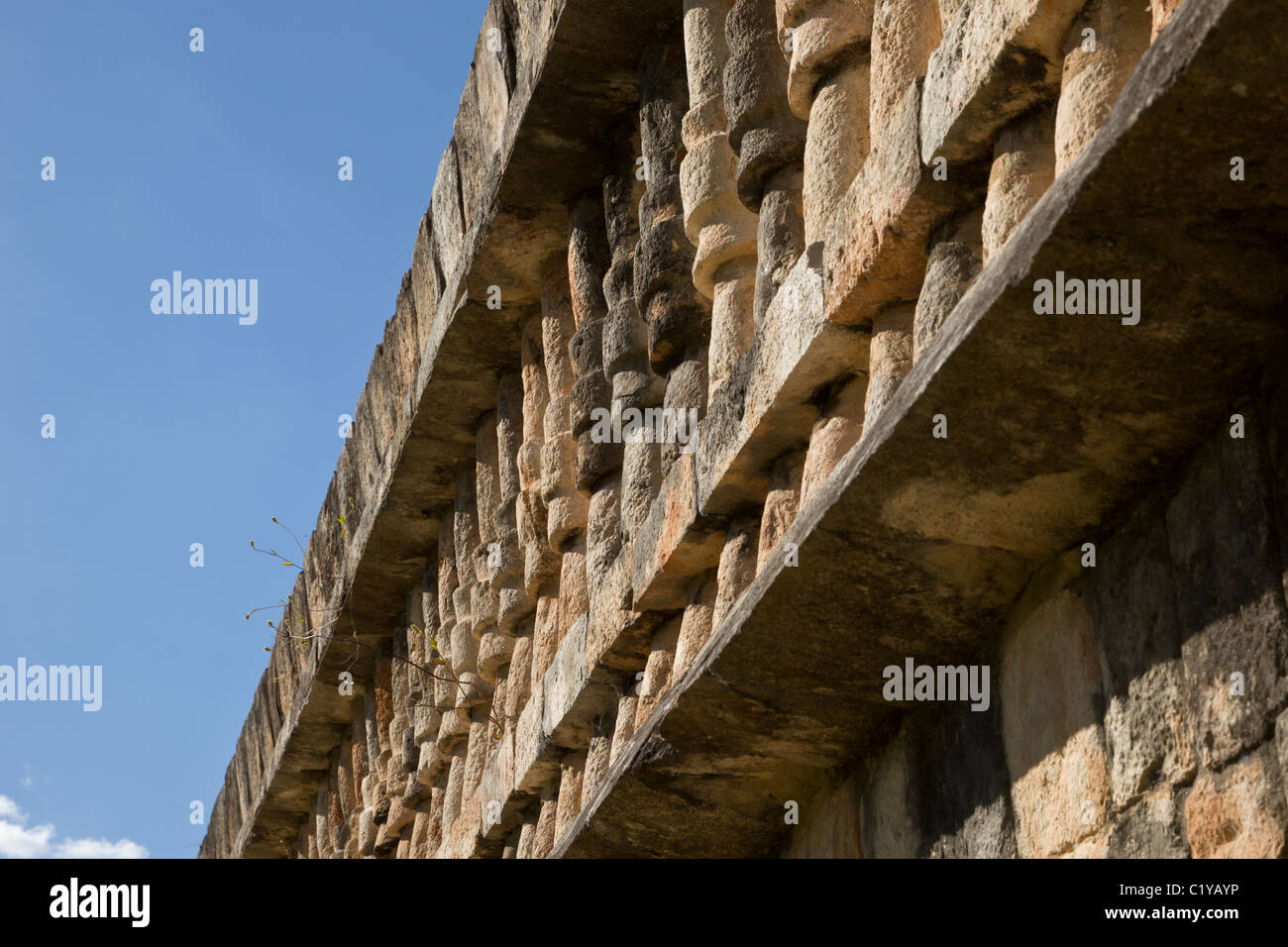 Roof detail of El Palacio or The Palace at the Late Classic Maya ruins of Sayil along the Puuc Route, Yucatan, Mexico. Stock Photo
