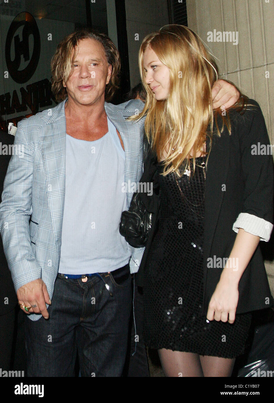 Mickey Rourke leaving Mahiki nightclub with a mystery blonde London ...