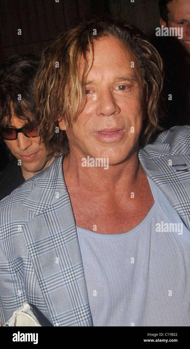 Mickey Rourke leaving Mahiki nightclub with a mystery blonde London ...