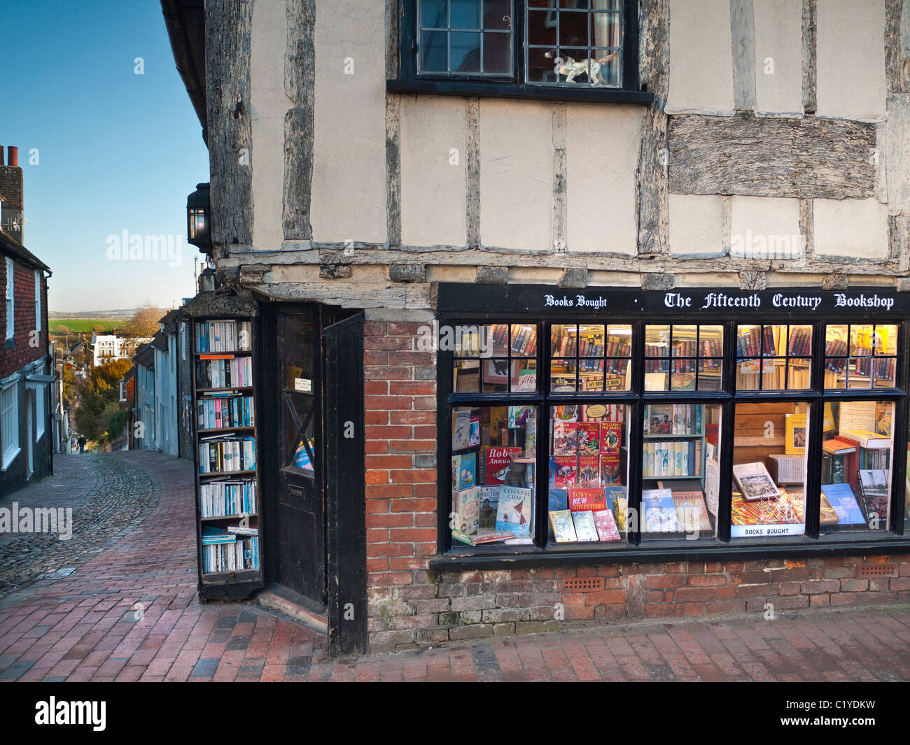 BOOK SHOP STORE antiquarian 15th century book shop  Lewes High Street East Sussex UK Stock Photo