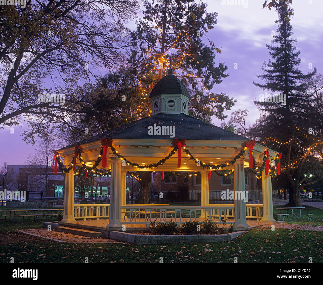 Gazebo in Paso Robles City Park decorated for Christmas. Paso Robles