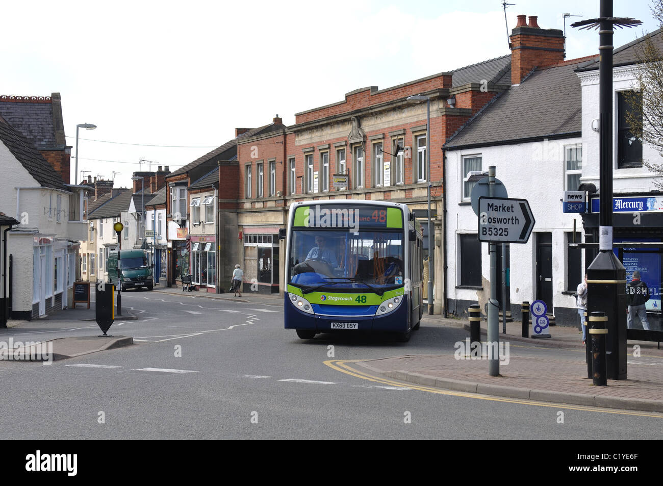 Bus in village centre, Barwell, Leicestershire, England, UK Stock Photo