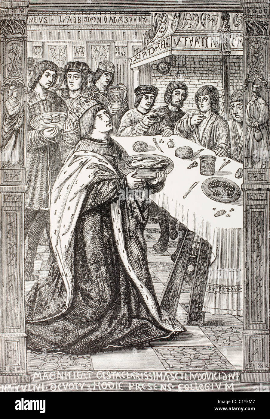 St. Louis, King Louis IX of France, 1214 - 1270, serving a meal to the poor. Stock Photo