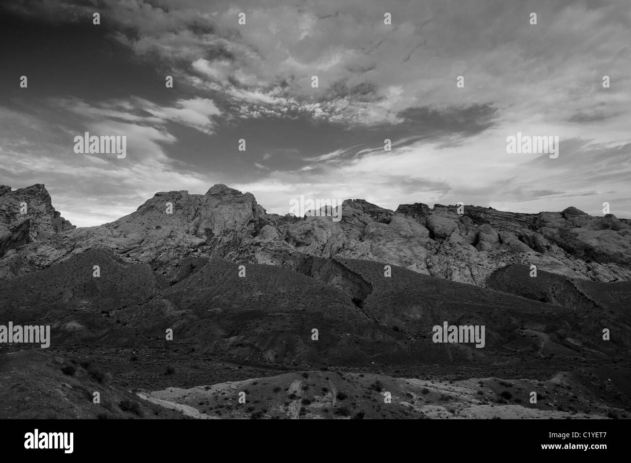 black and white landscape of Grand Staircase Escalante National Monument Stock Photo