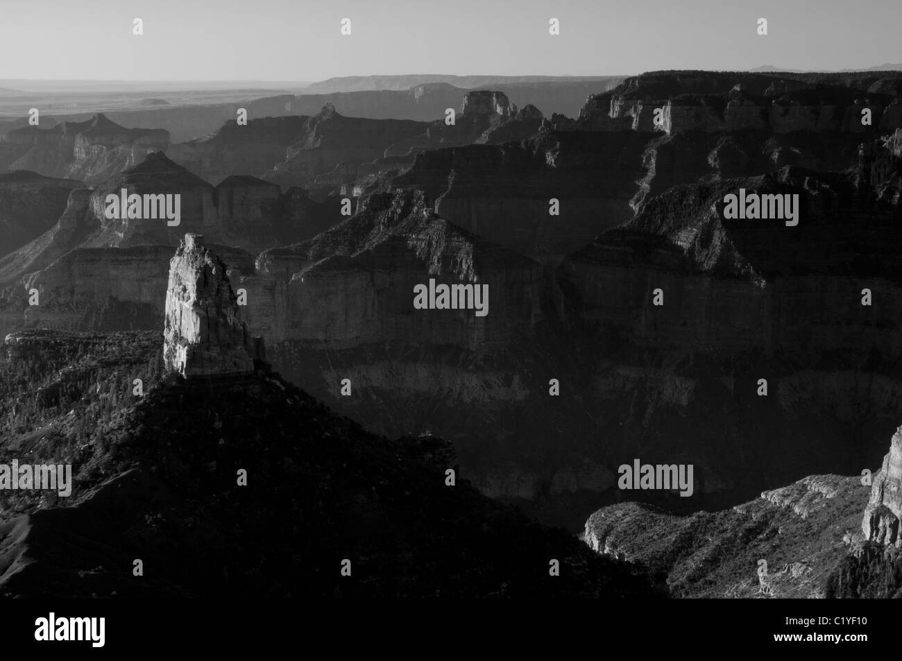 black and white landscape from Point Imperial in Grand Canyon National Park Stock Photo