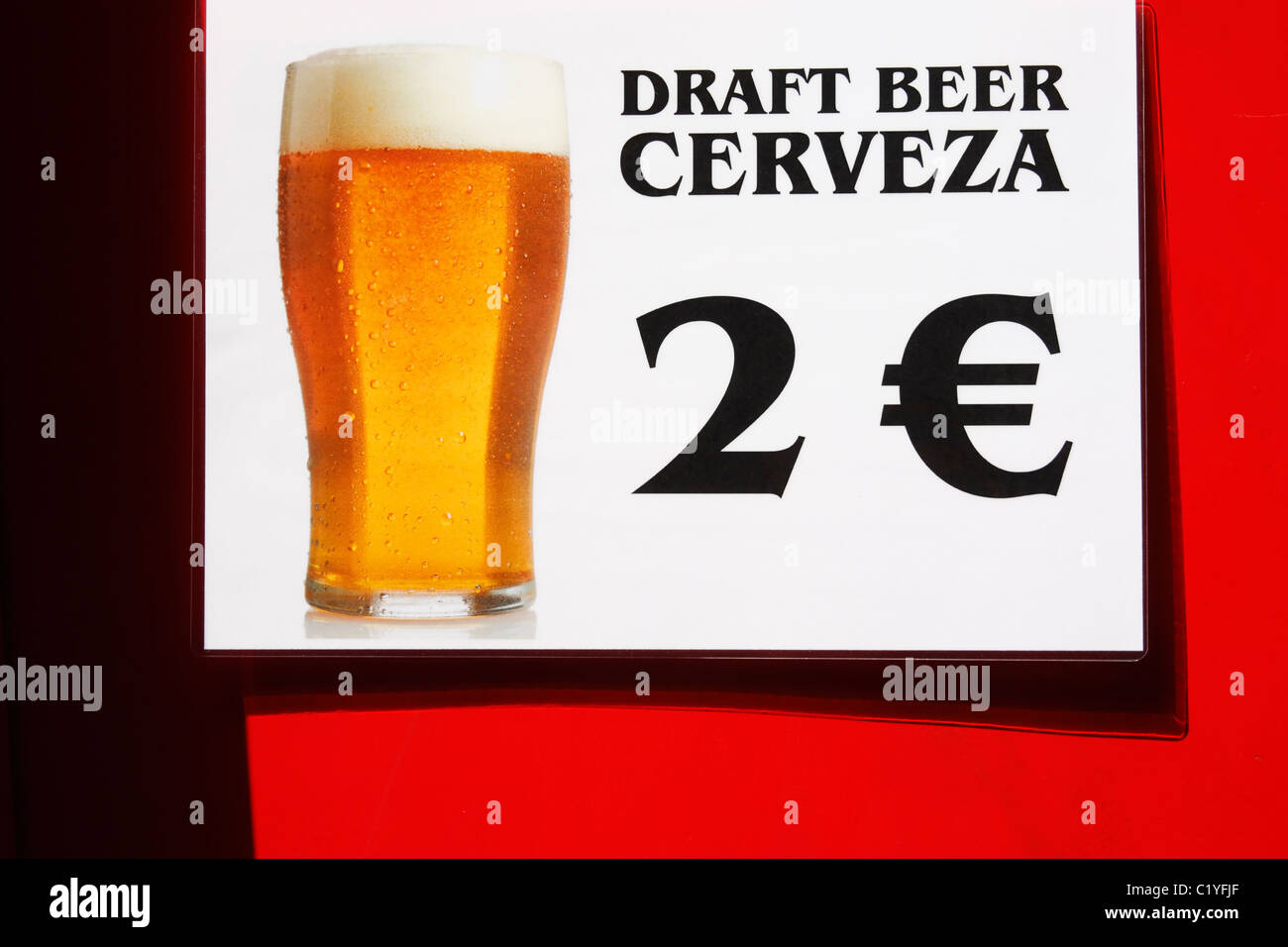 draught beer sign outside bar in Spain Stock Photo