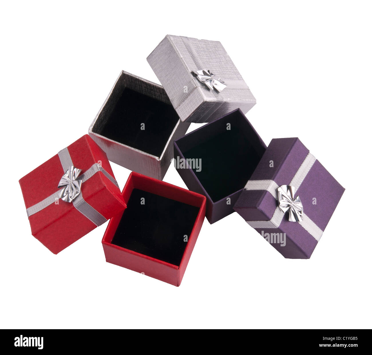 Empty box gift present box boxes color cutout ribbon hires stock