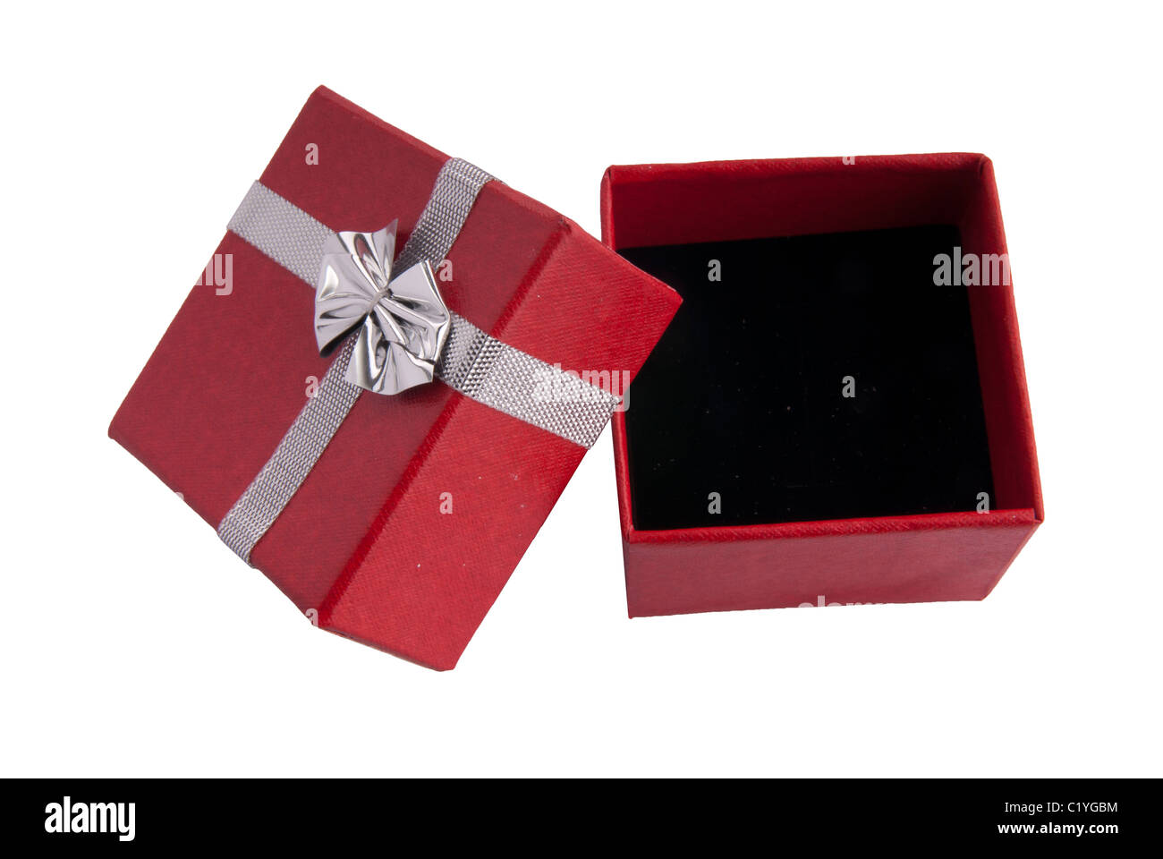 Empty box gift present box boxes color cutout ribbon hires stock