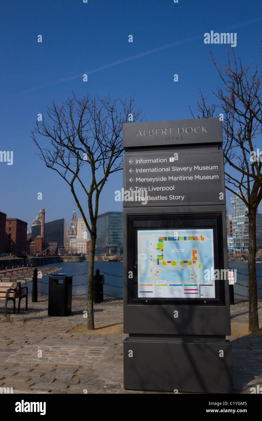 Information Tourist map and plan at the Albert Docks, Liverpool, Merseyside, UK Stock Photo