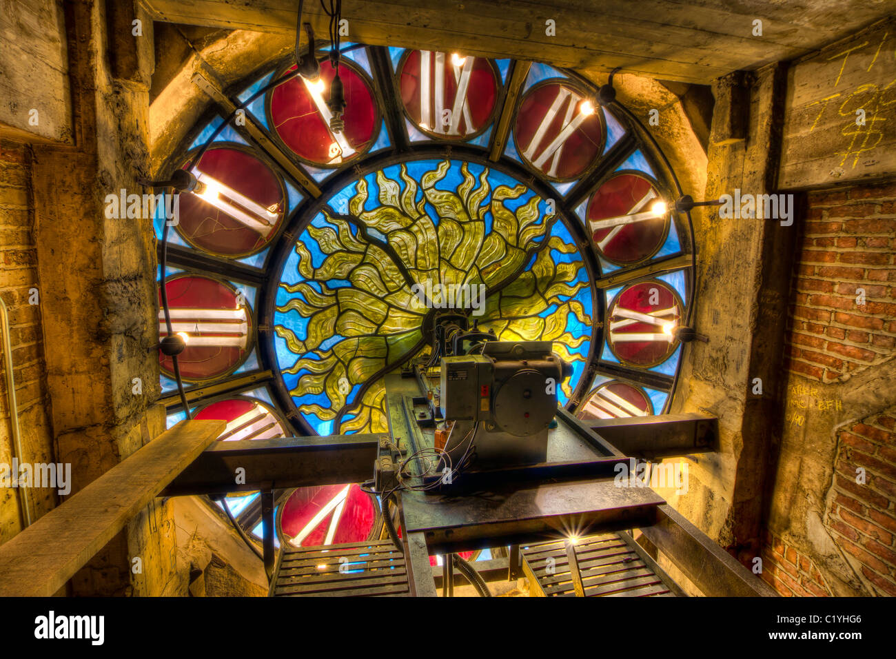 Rear view of the Tiffany Clock in Grand Central Terminal. It is the largest piece ever produced by the Tiffany Studio Stock Photo